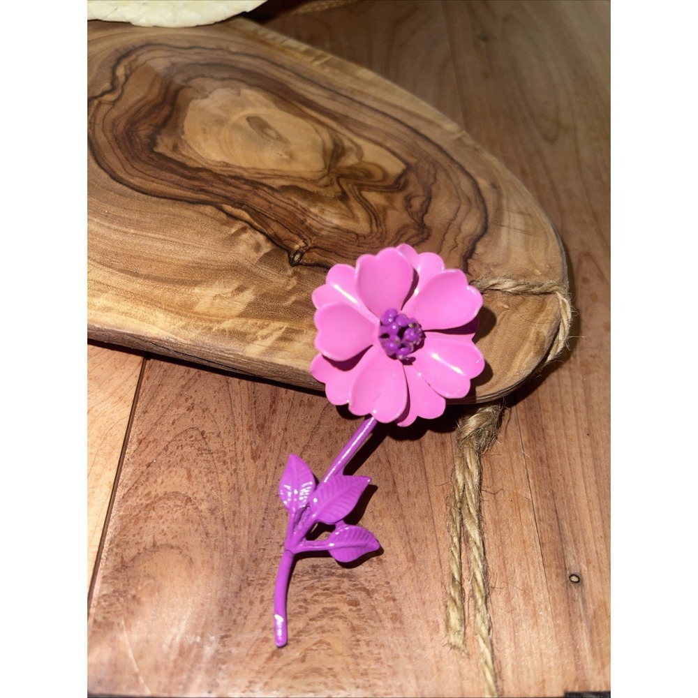 vintage‎ large enamel pink flower Daisy Boho Wildflower Brooch Grannycore